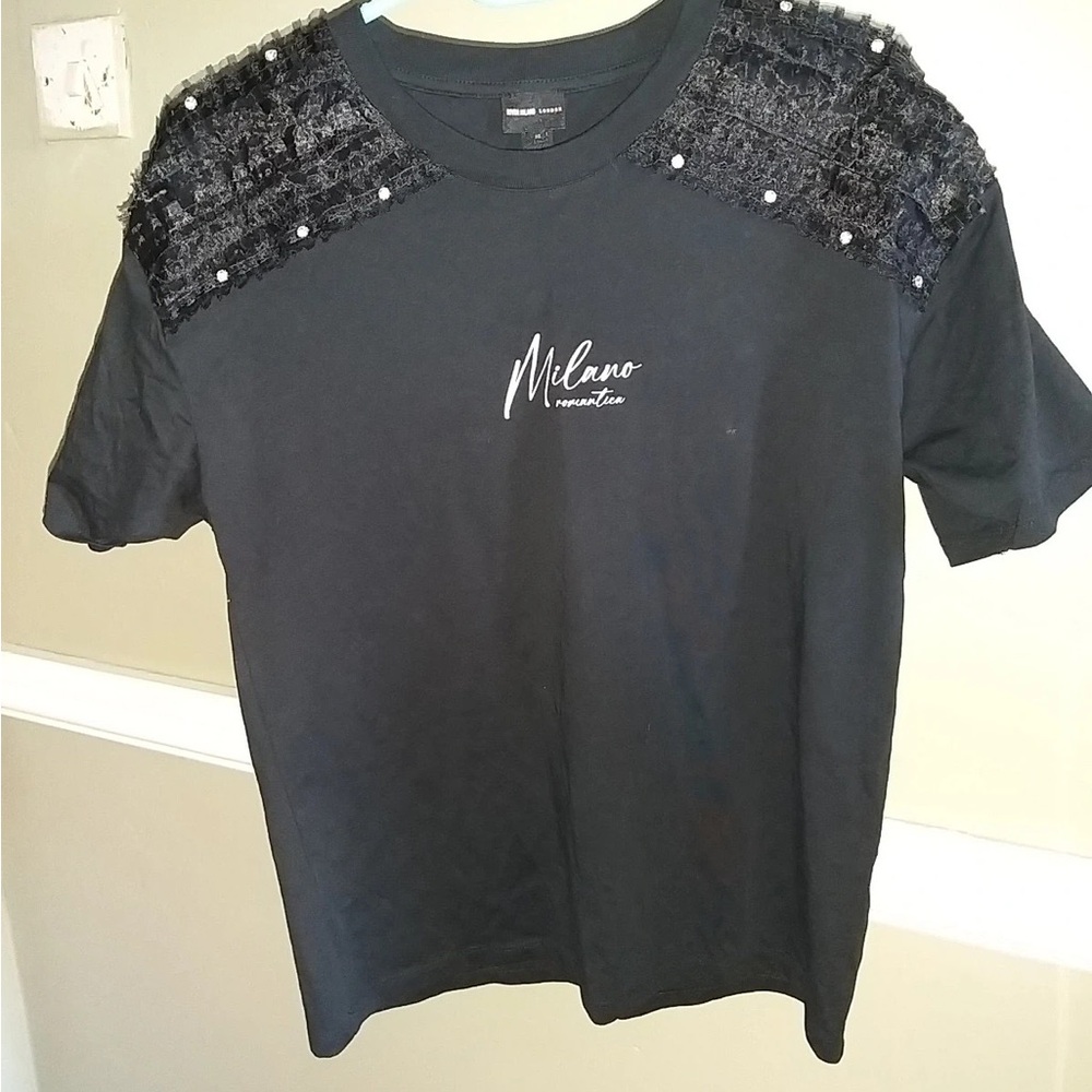 Milano Black T-Shirt with Textured Shoulders